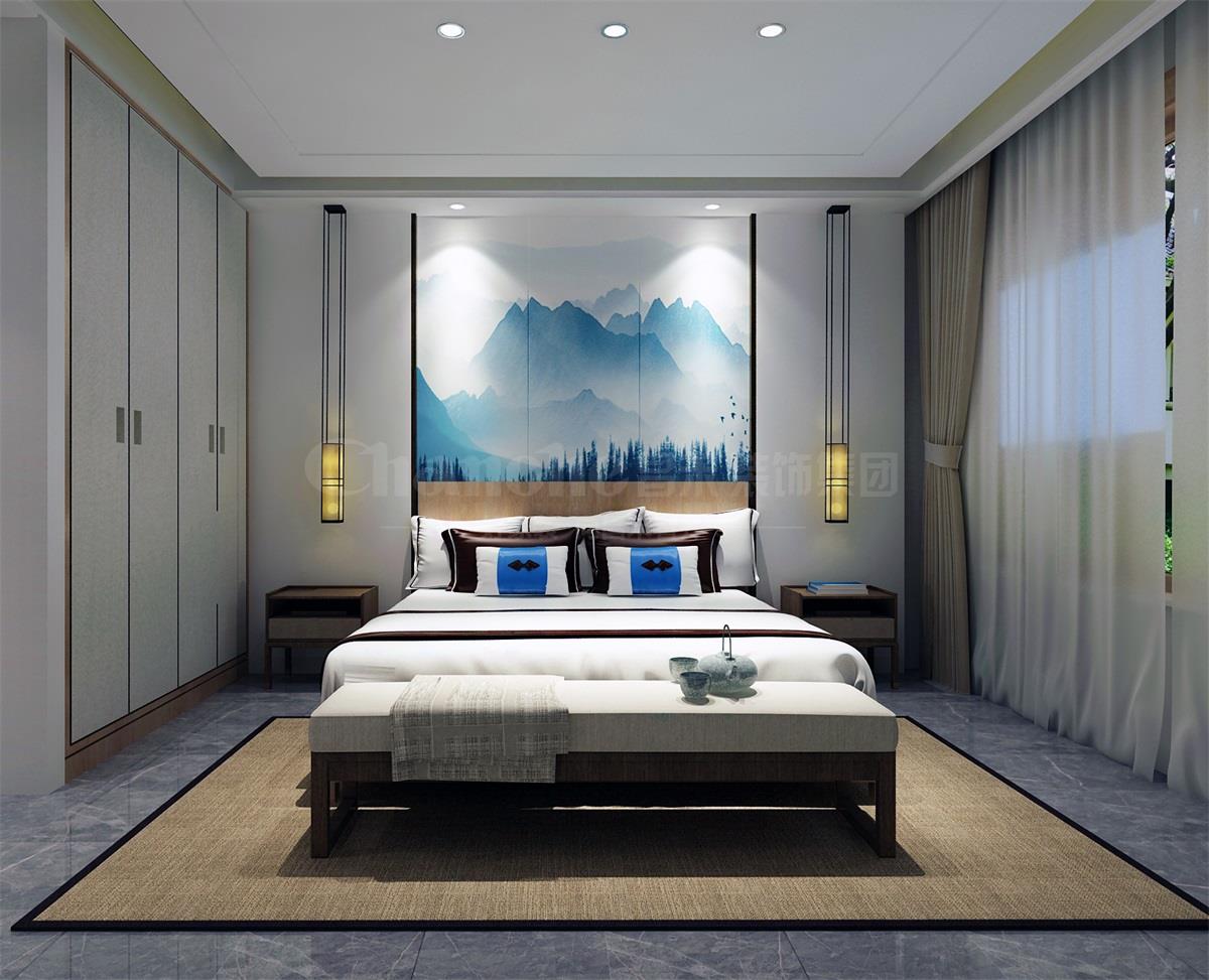 主臥貫穿、白色、灰色，加小許黑色融合的暖色調(diào)讓詩意棲居，少幾分濃墨重彩，多幾分雅致清寧，并在此感悟生命的智慧。內(nèi)心的平靜才能感悟到生活的大美，美不是符號，是一種心境，一份怡然，更是一份禪動。